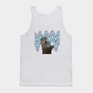 Cute Otter With Ice Cream on a Fun Swirl Background Tank Top